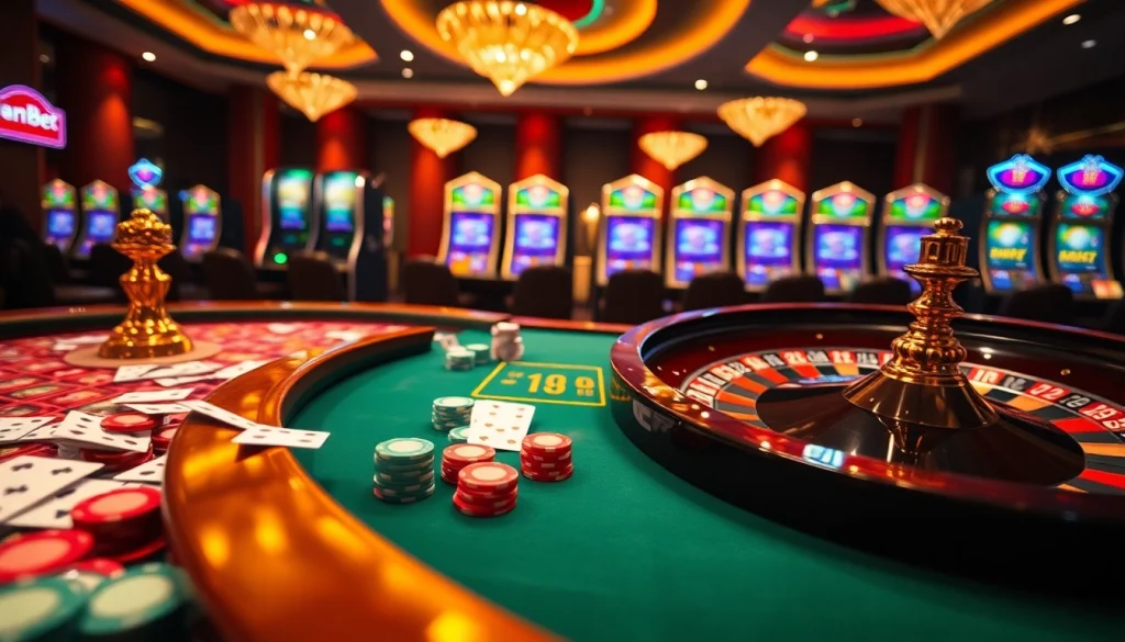 Experience the thrill of winning at 8kbet with luxurious casino tables, vibrant poker chips, and exciting gameplay.