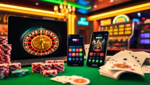 Exciting online gambling scene featuring link vào ww88 with vibrant casino elements like dice and roulette.