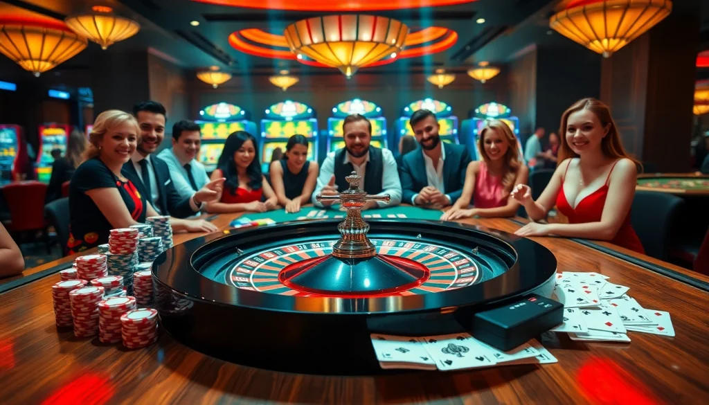 Engage in thrilling casino action featuring XX88 with poker chips, roulette, and joyful players.