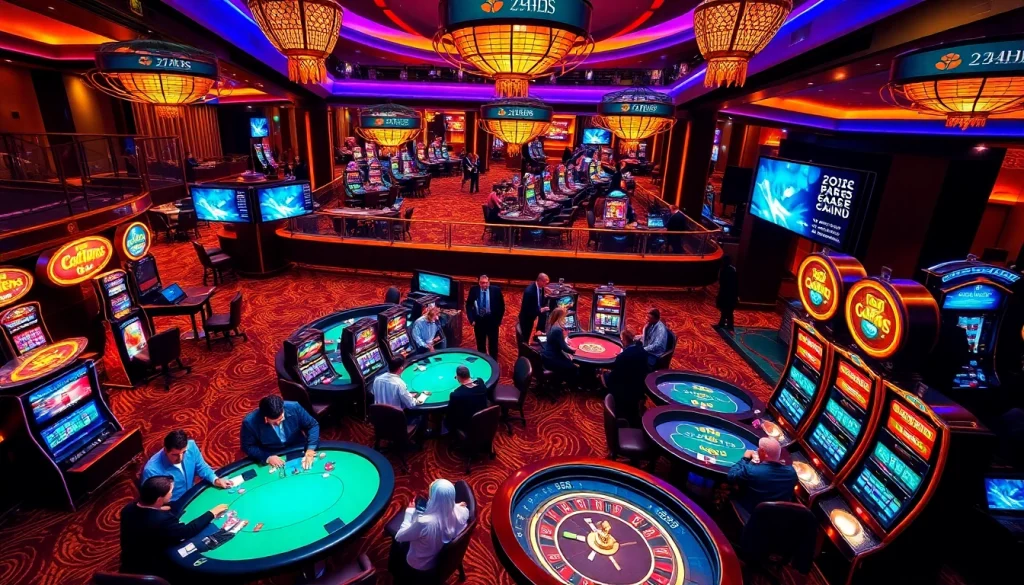 Experience the exciting Plataforma 7HH Confiável with vibrant casino visuals, capturing players in action.