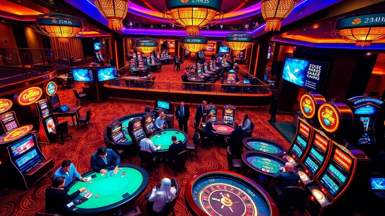 Experience the exciting Plataforma 7HH Confiável with vibrant casino visuals, capturing players in action.