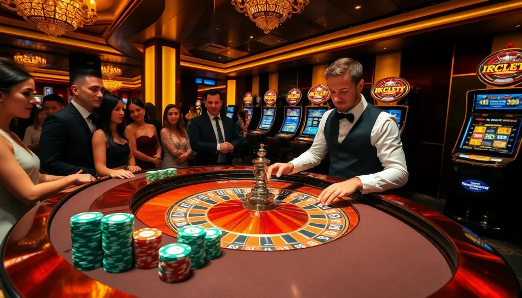 Experience the thrill at topclub with players enjoying a lavish casino atmosphere filled with excitement.