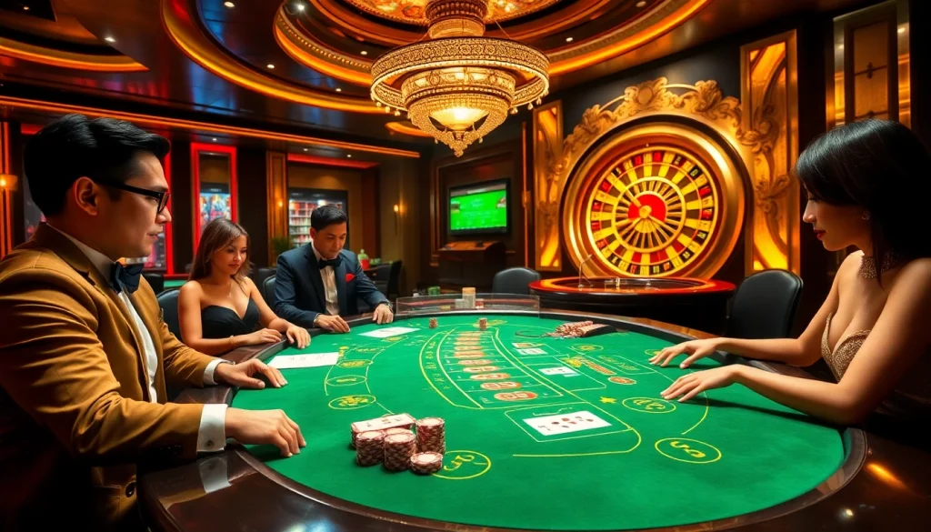 Players engaging at an upscale casino table, celebrating wins at ok8386 online gaming.