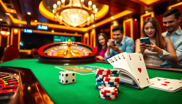 Engaging players enjoying BJ88 online casino games with vibrant casino elements.
