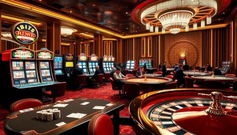 Engaging players at KJC LINK amid a vibrant casino atmosphere with luxurious gaming tables and slot machines.
