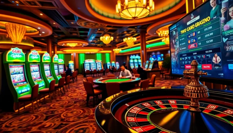 Players enjoying thrilling games at GG88 casino, showcasing excitement and luxury.