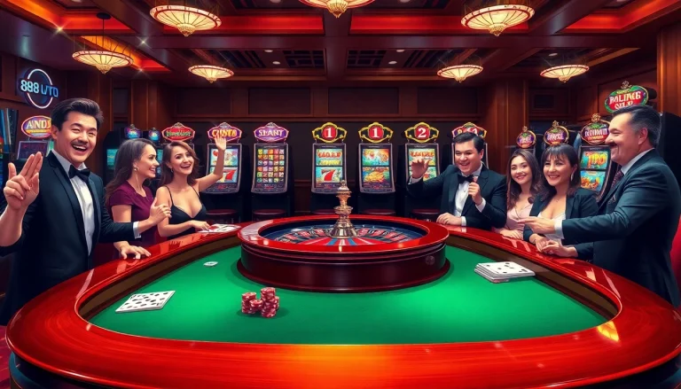 Excited players enjoying a luxurious gaming experience at 888vnd ATQ roulette table.