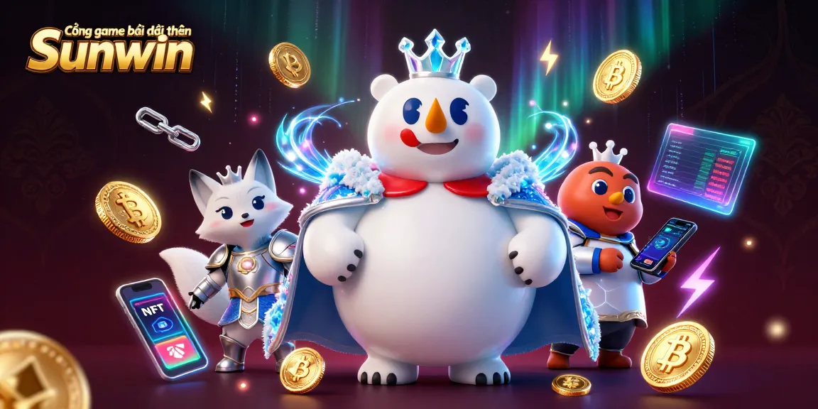 Engage with the vibrant world of Cổng game bài đổi thưởng Sunwin featuring exciting casino elements and glowing cryptocurrencies.